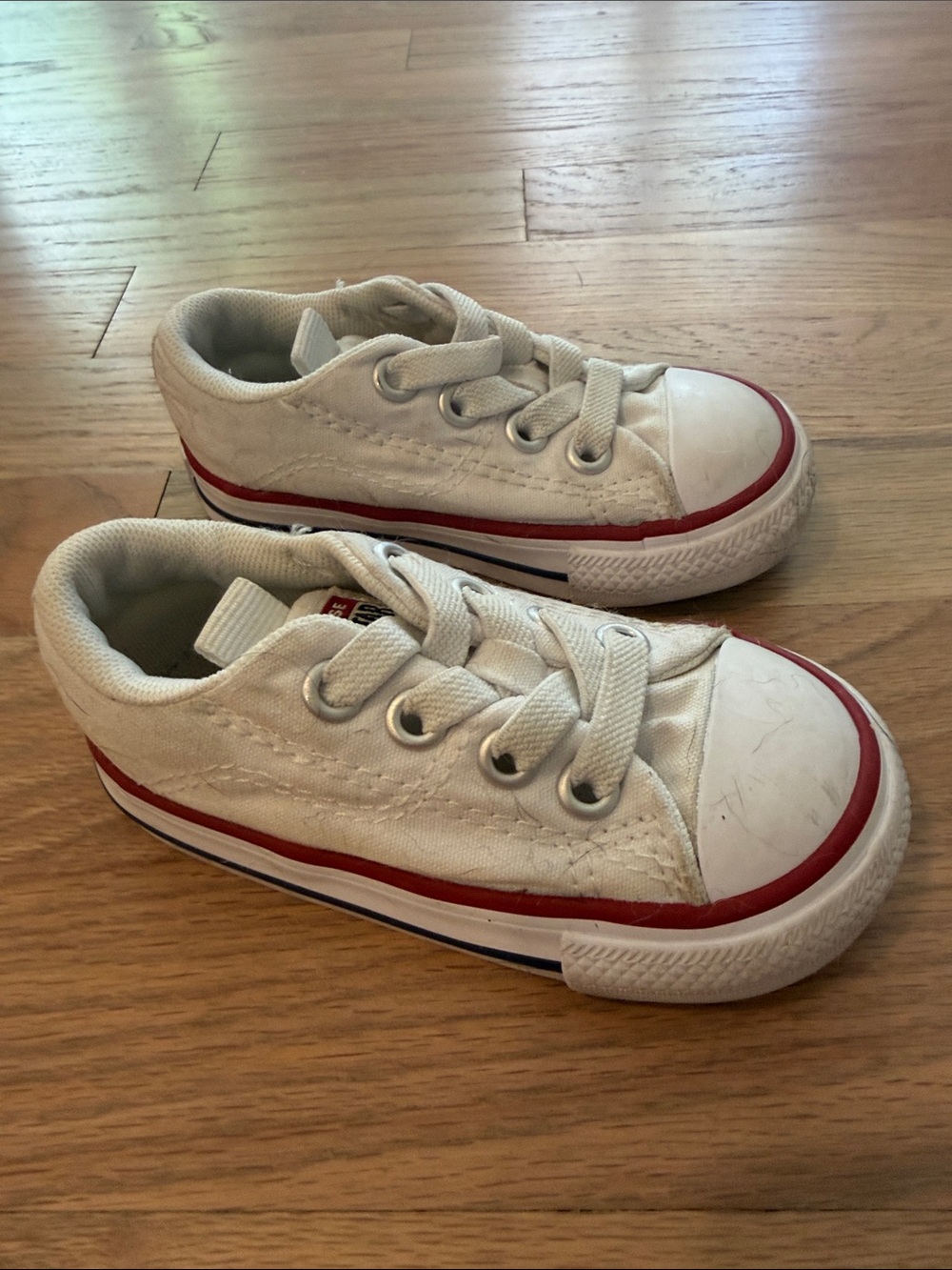 Converse Kids White Canvas Sneakers with Red Stripe